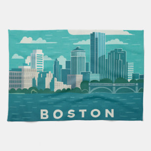 Massachusetts Night Cityscape Boston City Tea Towel
