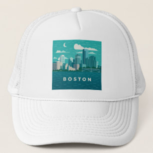 Massachusetts Night Cityscape Boston City Trucker Hat