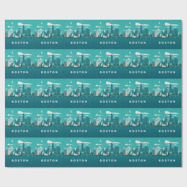 Massachusetts Night Cityscape | Boston City Wrapping Paper (Flat)