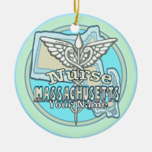 Massachusetts Nurse Caduceus Ceramic Tree Decoration
