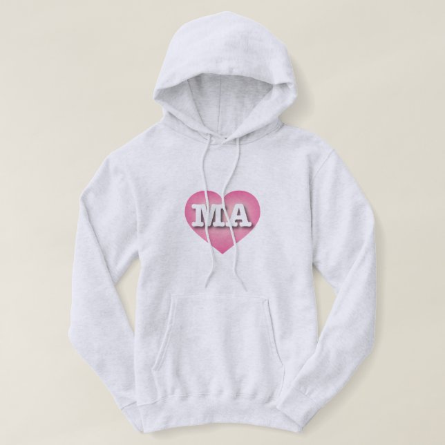Massachusetts Pink Fade Heart - I love MA Hoodie (Design Front)