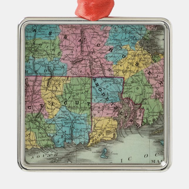 Massachusetts Rhode Island And Connecticut Metal Tree Decoration (Front)