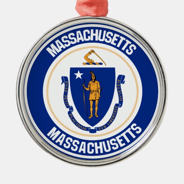 Massachusetts Round Emblem Metal Tree Decoration (Front)