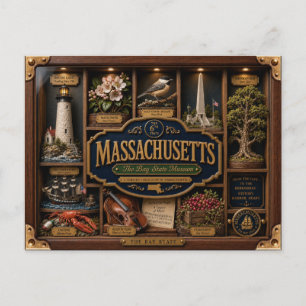 Massachusetts Shadow Box 3D Figurine State Postcard
