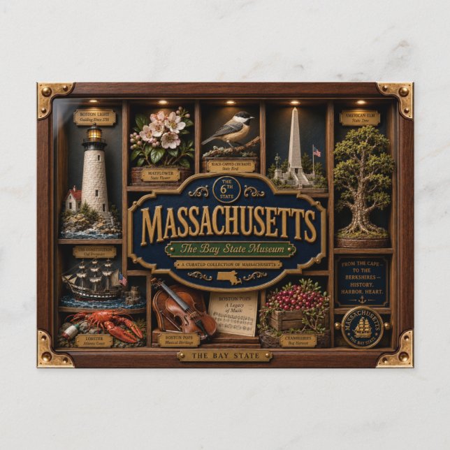 Massachusetts Shadow Box 3D Figurine State Postcard (Front)