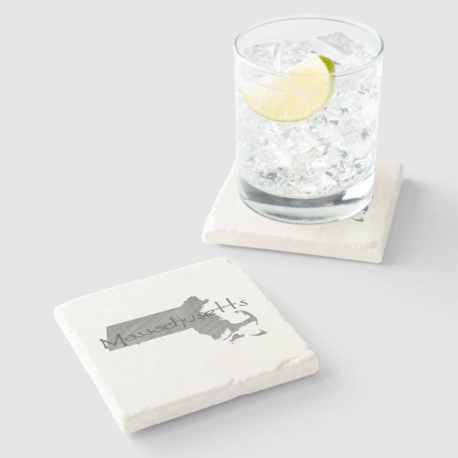 Massachusetts Shaped Vintage Grey Chalkboard Stone Coaster (Side)