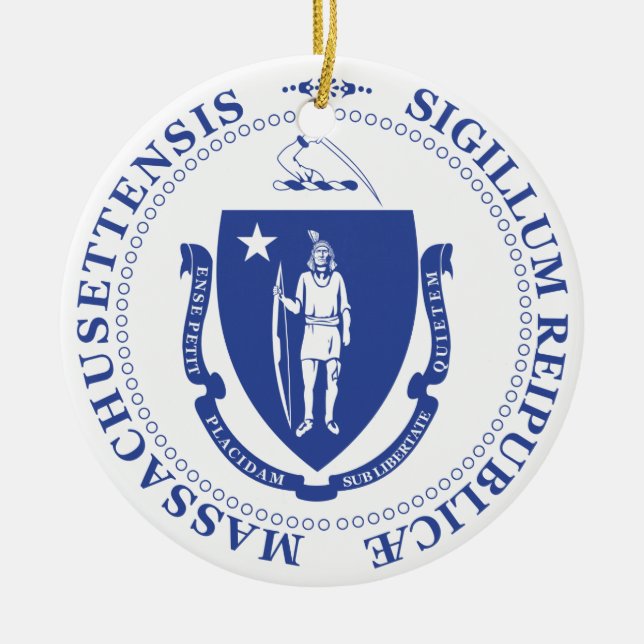 Massachusetts sign ceramic tree decoration (Front)