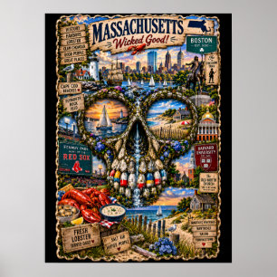 Massachusetts Skull Art Print State of Mind