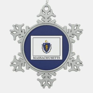 Massachusetts Snowflake Pewter Christmas Ornament