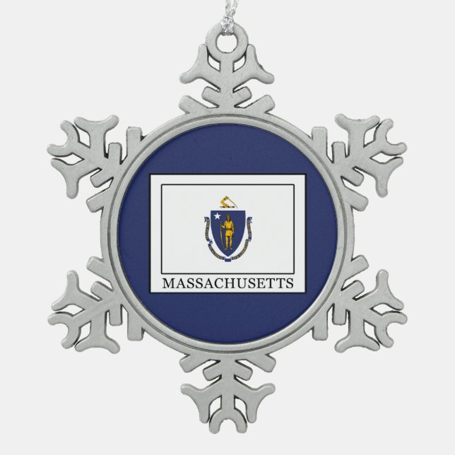 Massachusetts Snowflake Pewter Christmas Ornament (Front)
