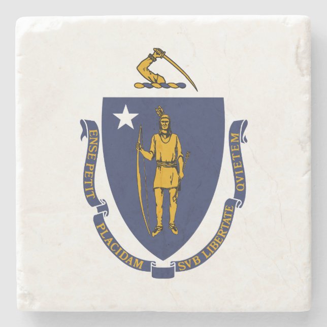 Massachusetts State Flag Stone Coaster (Front)