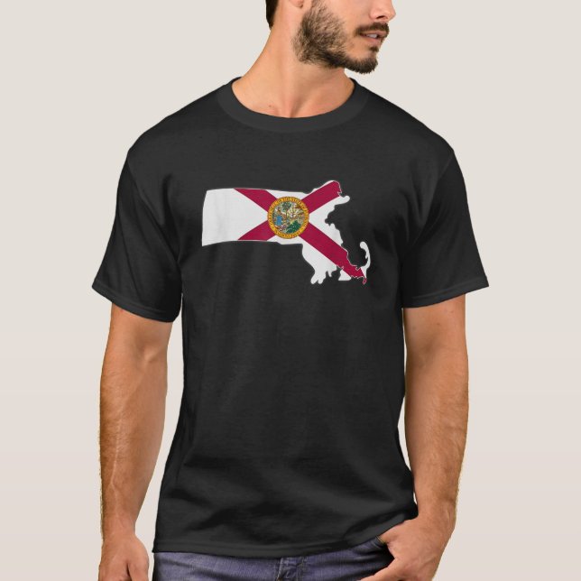 MASSACHUSETTS STATE MAP FLORIDA FL Flag Roots Men  T-Shirt (Front)
