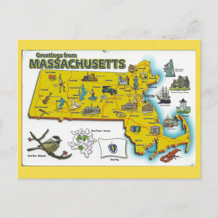 Massachusetts State Map Postcard Zazzle.co.nz