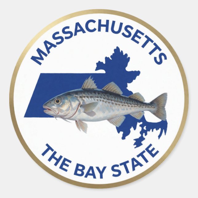 Massachusetts State Pride Fish Emblem 🐟 Classic Round Sticker (Front)