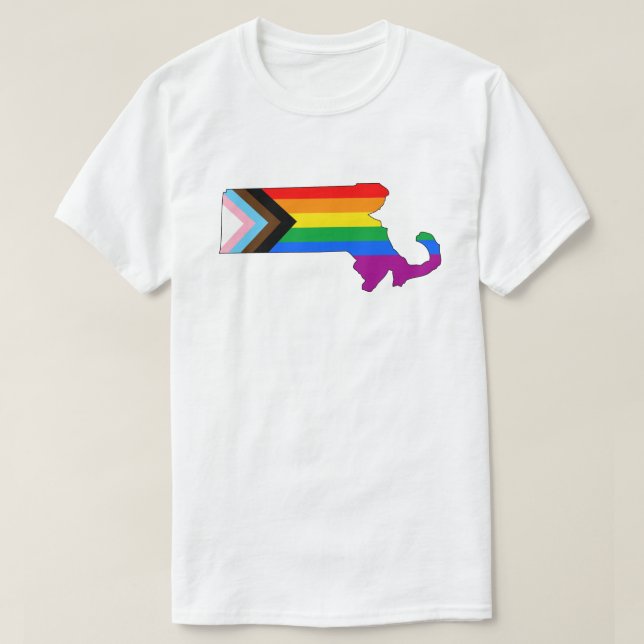 Massachusetts State Pride LGBTQ Progress Pride T-Shirt (Design Front)
