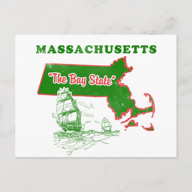 Massachusetts The Bay State Design Postcard (Front)
