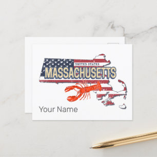 Massachusetts United States Retro Map Vintage USA Holiday Postcard