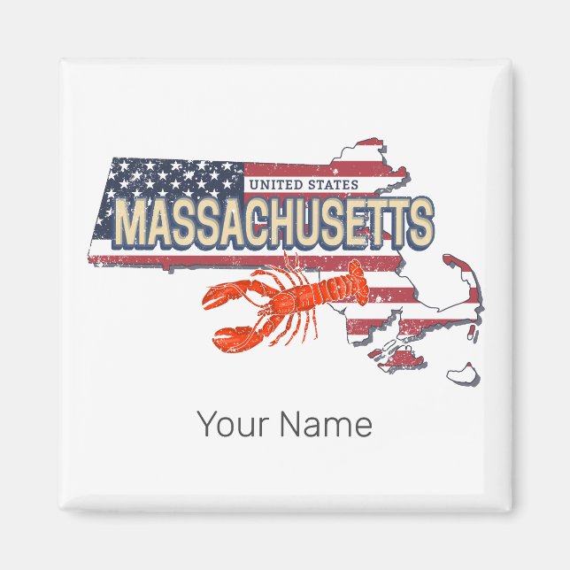 Massachusetts United States Retro Map Vintage USA Magnet (Front)