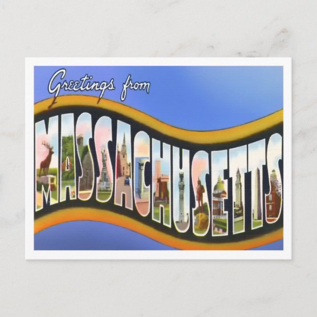 Massachusetts Vintage Big Letters Postcard (Front)