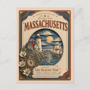 Massachusetts Vintage Paper Cut American Arcana Postcard