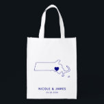Massachusetts Wedding Welcome Bag Tote with Map<br><div class="desc">Wedding welcome gift bag featuring map graphic. Your guests will love checking into their hotel and finding this tote filled with treats awaiting them. You may position the heart to the location of your big day using the "customise further" feature.</div>