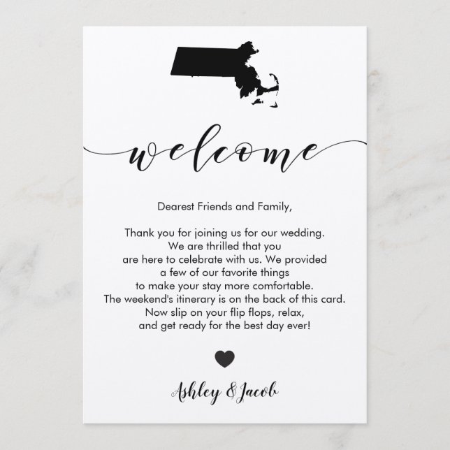Massachusetts Wedding Welcome Letter & Itinerary Programme (Front)