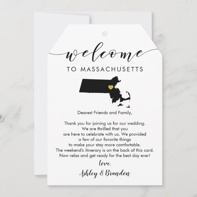 Massachusetts Wedding Welcome Tag Letter Itinerary (Front)