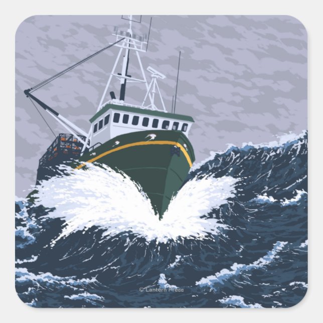 MassachusettsCrab Fishing Boat Scene Square Sticker (Front)