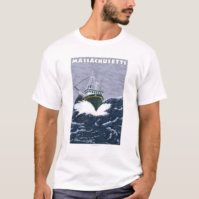 MassachusettsCrab Fishing Boat Scene T-Shirt (Front)