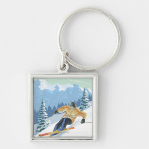 MassachusettsDownhill Skier Scene Key Ring