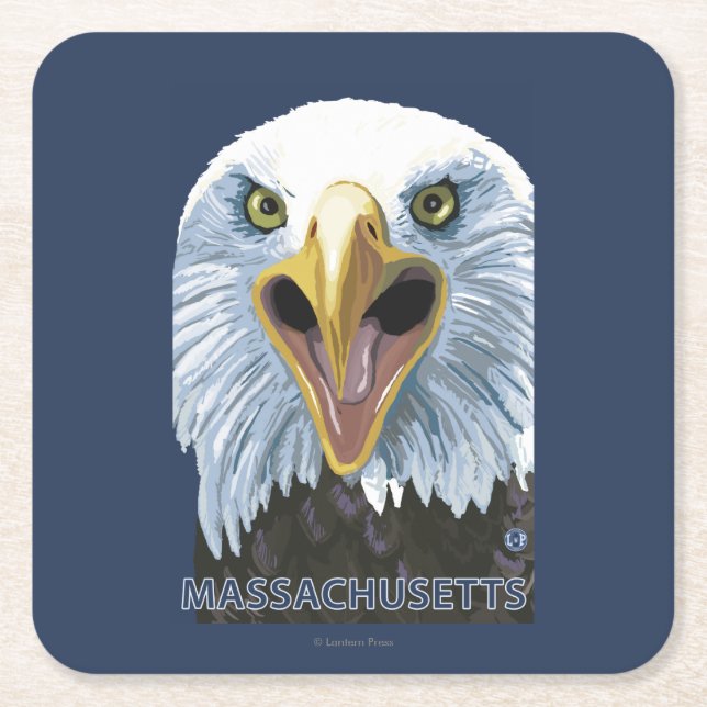 MassachusettsEagle Up Close Square Paper Coaster (Front)