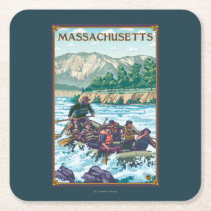 MassachusettsRiver Rafting Scene Square Paper Coaster