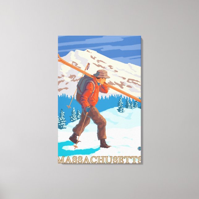 MassachusettsSkier Carrying Skis Canvas Print (Front)