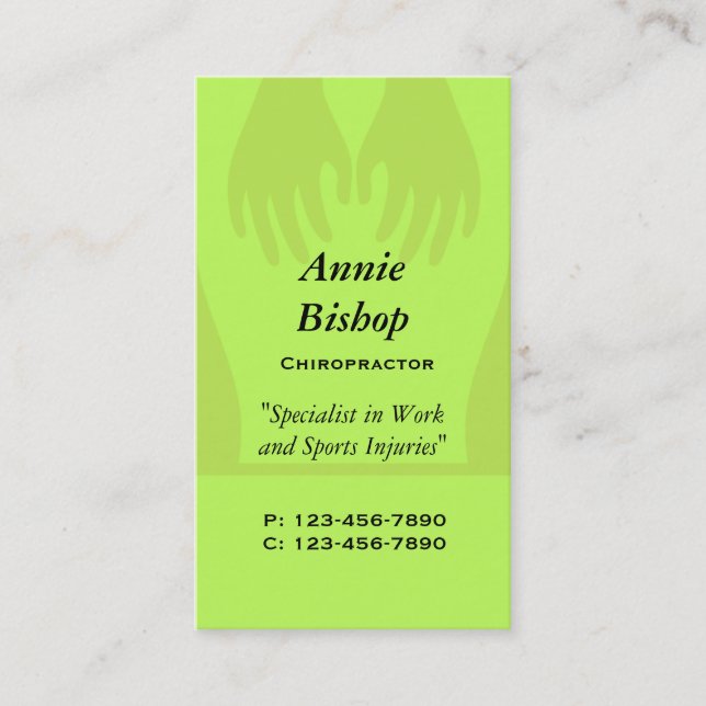 Massage/ Chiropractor  Business Card/ Green Business Card (Front)