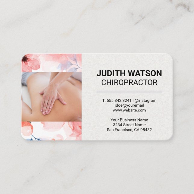 Massage Chiropractor | Flower Background Business Card (Front)