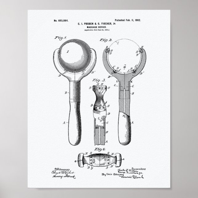 Massage Device 1902 Patent Art White Paper Poster (Front)