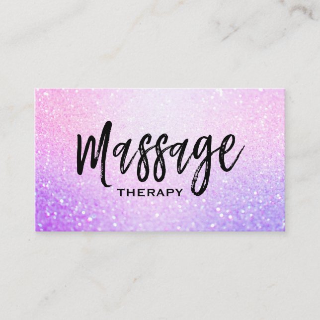 *~* Massage Glitter Pink Lavender Gradient Sparkle Business Card (Front)