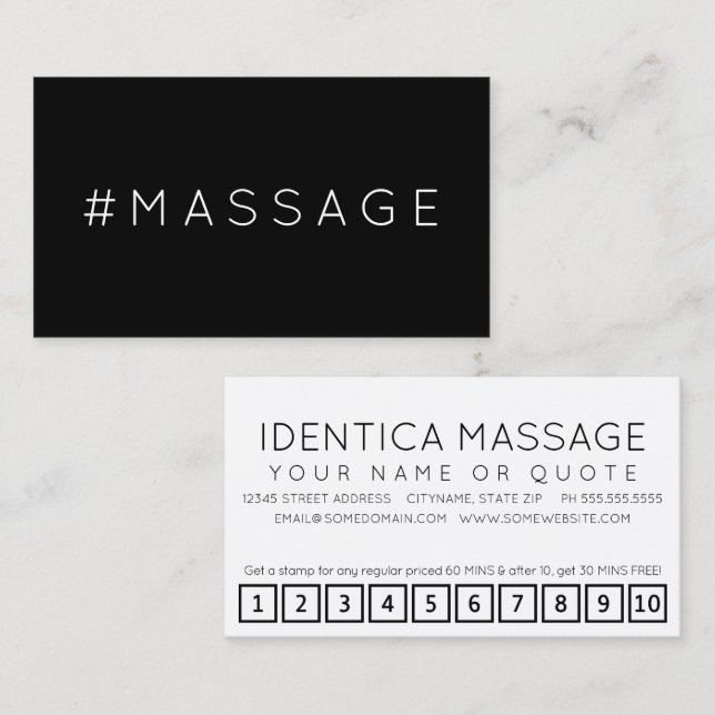 #MASSAGE hashtag loyalty punch card (Front/Back)