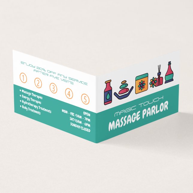 Massage Icons, Massage Therapist, Parlor Loyalty Business Card (Outside)