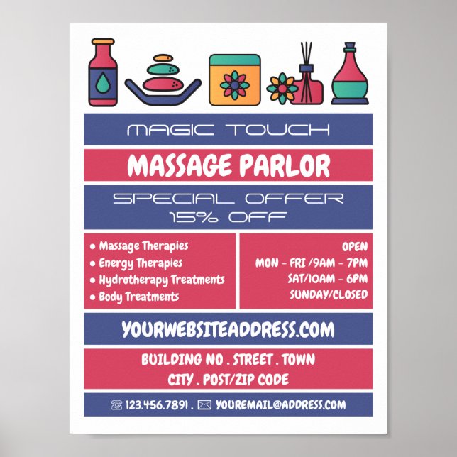 Massage Icons, Massage Therapy, Massage Parlor Poster (Front)