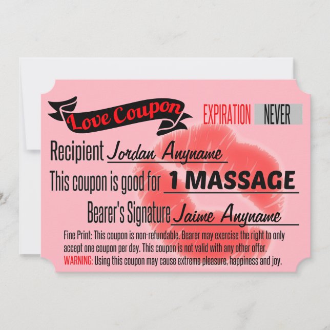 MASSAGE Love Coupon with Lips (Front)