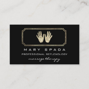 Massage Reflexology Glitter Hands Black Gold QR Business Card