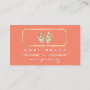 Massage Reflexology Glitter Hands Coral Gold QR Business Card