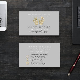 Massage Reflexology Glitter Hands Reiki Grey Gold Business Card