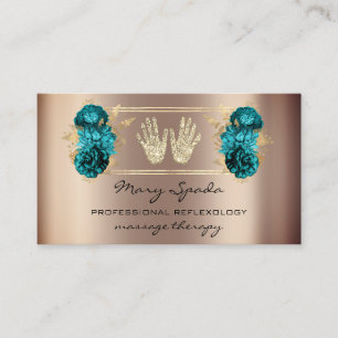 Massage Reflexology Reiki Hands Faux Gold QR Teal Business Card