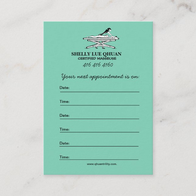 Massage Salon/Therapist/Masseuse Appointment Card (Front)