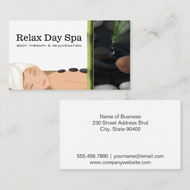 Massage Spa | Water Drop Leave  Business Card (Front/Back)