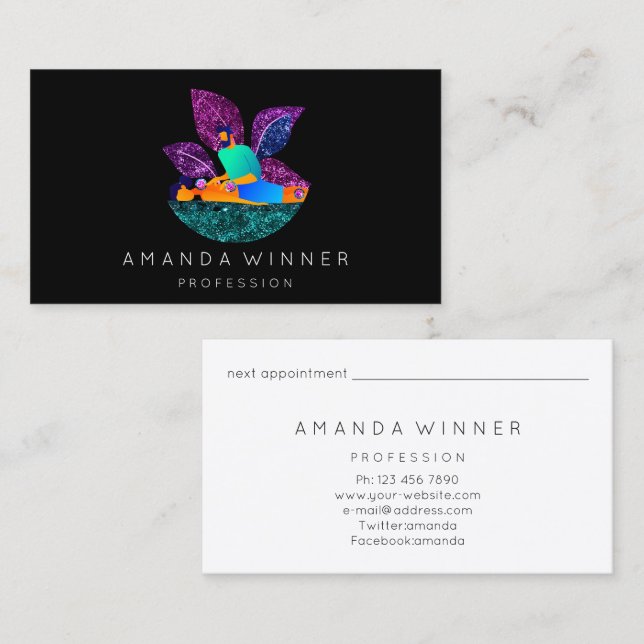 Massage Spa Wellness Custom Logo Lotus Black Appointment Card (Front/Back)
