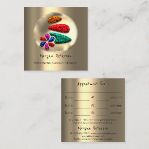 Massage Spa Wellness Flower Gold Logo Stones VIP Appointment Card