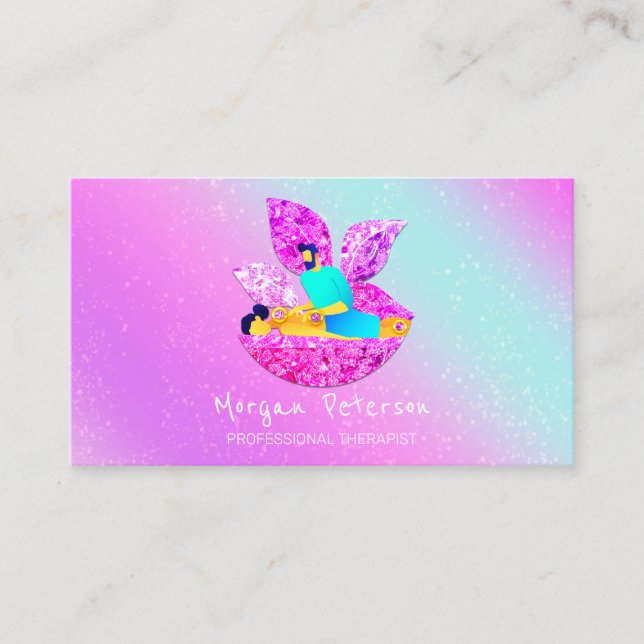Massage Spa Wellness Glitter Logo Lotus Pinky Appointment Card (Front)